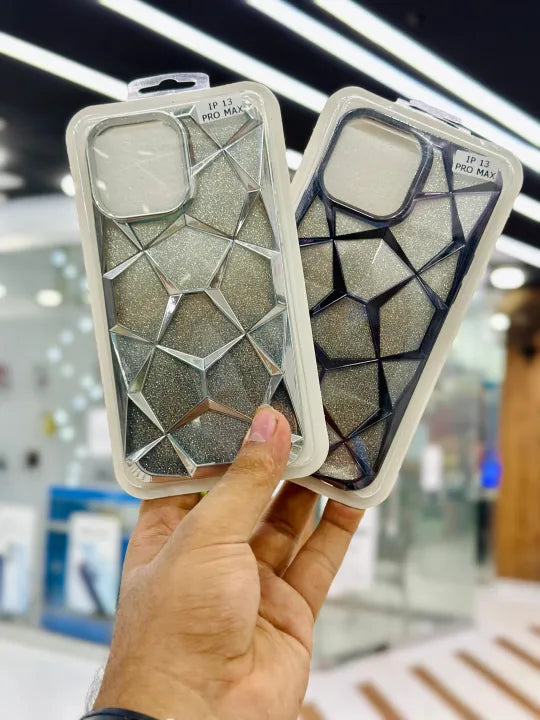 Glamorous Phone Case for Iphone Models 16, 15, 14, 13, Pro Max Plus Featuring Sparkling 3D Cube Diamond Marble Design with Soft TPU for Shock Resistance.