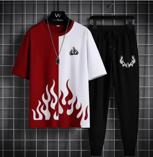 Marron & white New trendy fired printed premium quality tracksuit for men and boys